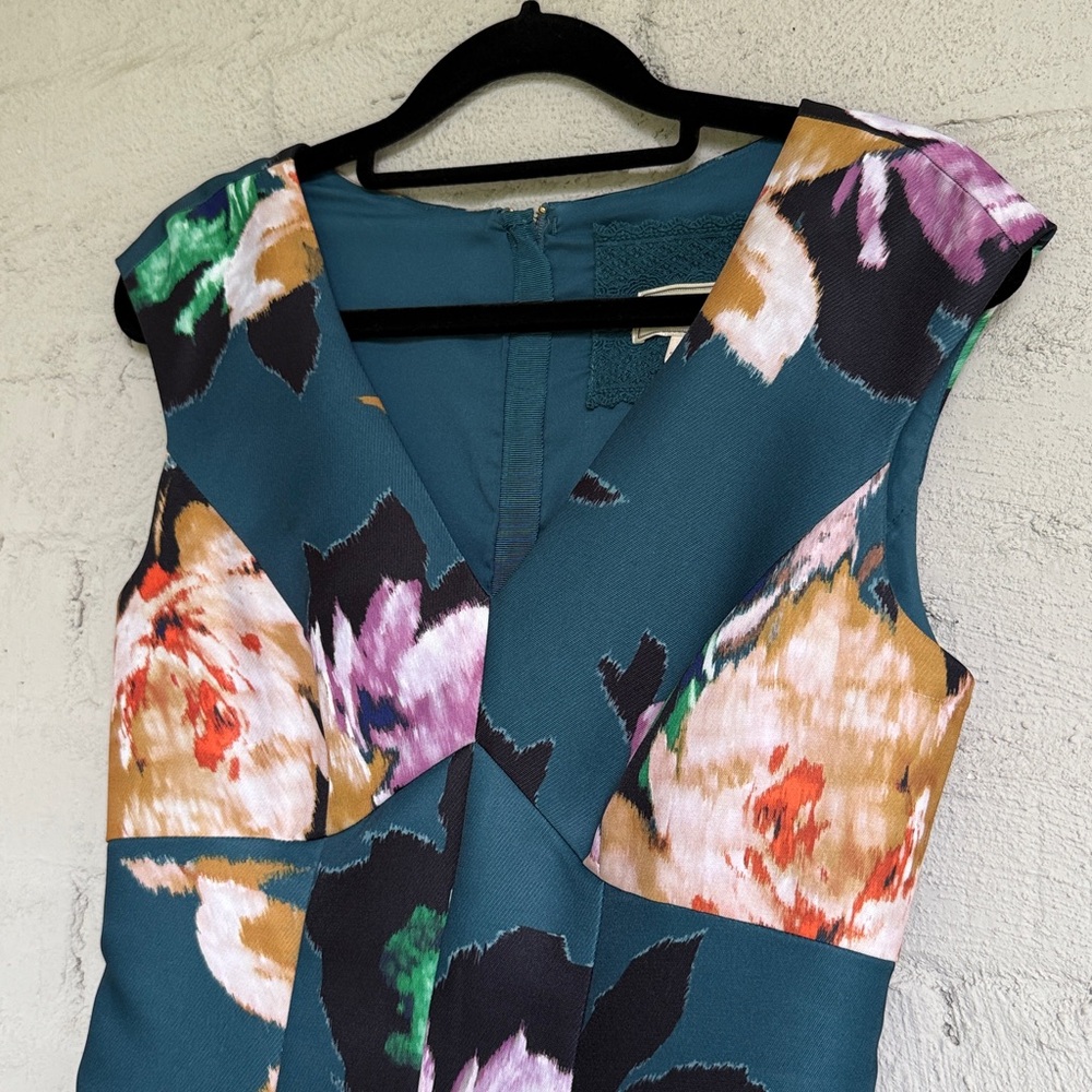 Anthropologie Moulinette Soeurs Baikal Teal Floral Tea Length Fit & Flare Size 2 - Picture 6 of 14